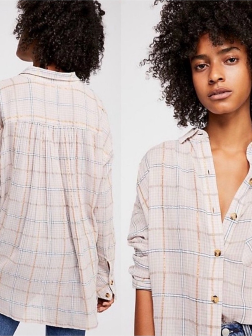 Free People Break my Stride Oversized Plaid Button-Up Shirt, Size XS (S/M)